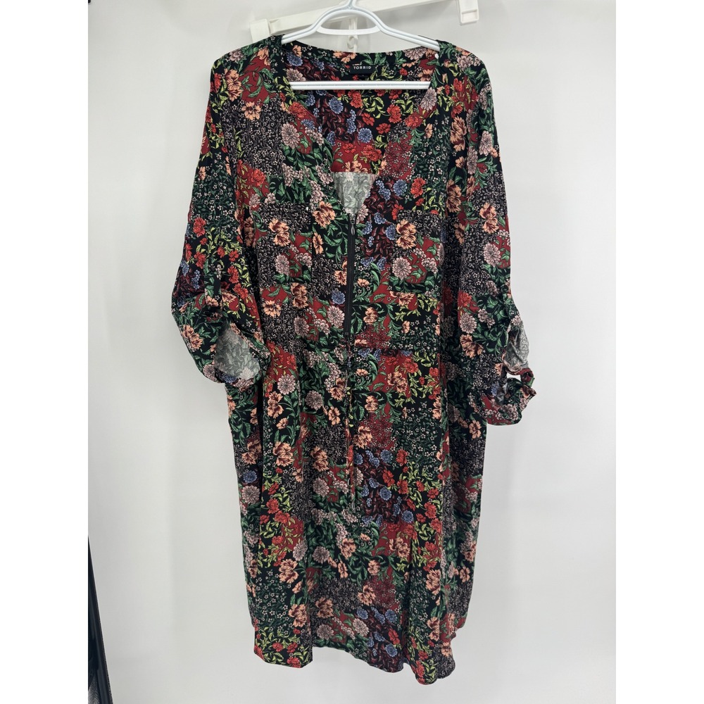 Torrid Women Cottagecore Size 3x Floral Half Zip Roll Tab Sleeve Mini Dress
